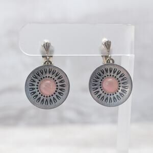 Vintage Jergen Jensen Clip On Earrings Pewter Denmark 252 Pink Cabochon